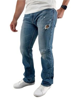 AMERICAN EAGLE / Blue Distressed Denim Y2K Straight Leg Jeans / Size 31 W 32 L